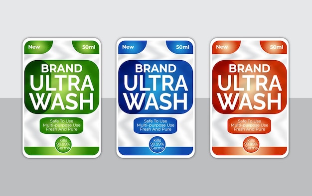 Vector etiquetas de limpiador virucida y bactericida etiquetas de super limpiador y desinfectante conjunto de dos detergentes