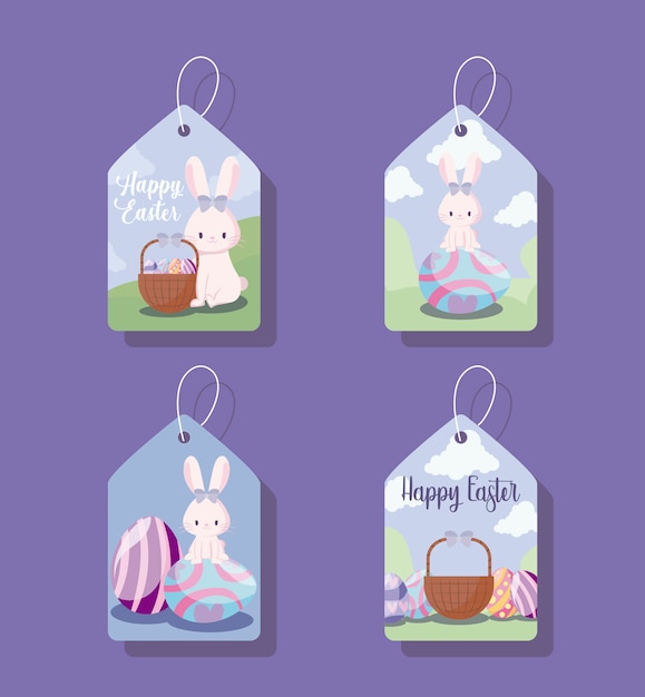 Etiquetas con lindos conejos de pascua