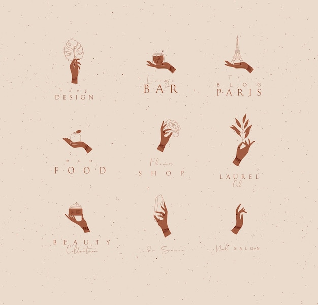 Etiquetas a mano con letras de color beige