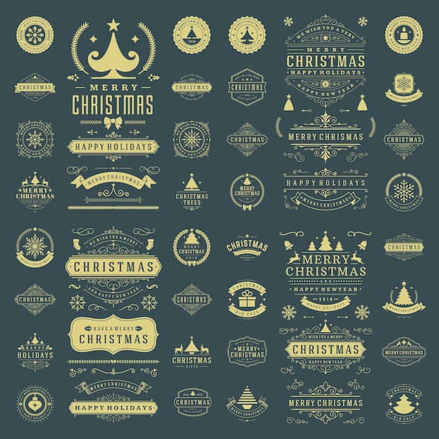 Etiquetas navideñas e insignias conjunto de elementos de diseño vectorial