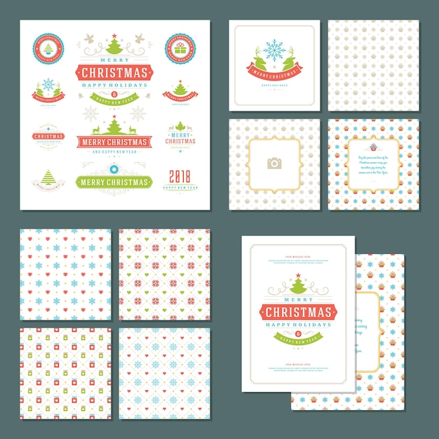 Etiquetas navideñas e insignias conjunto de elementos de diseño vectorial