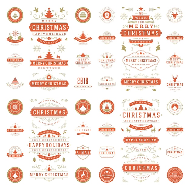 Etiquetas navideñas e insignias conjunto de elementos de diseño vectorial