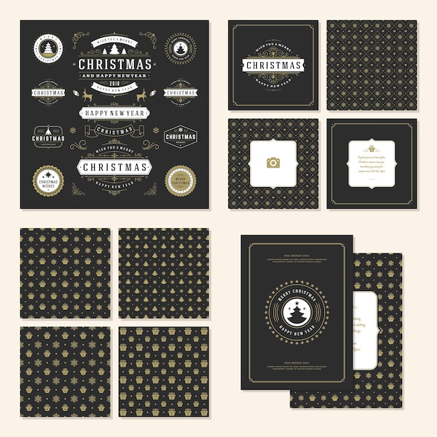 Etiquetas navideñas e insignias conjunto de elementos de diseño vectorial