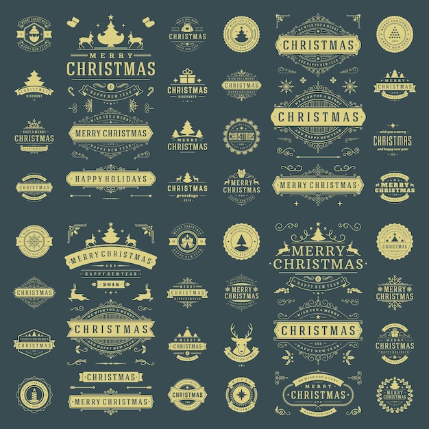 Etiquetas navideñas e insignias conjunto de elementos de diseño vectorial