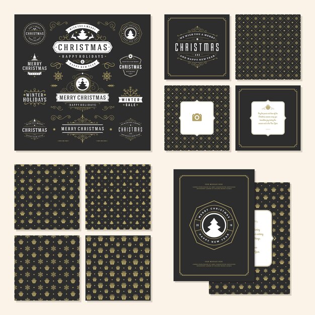 Etiquetas navideñas e insignias conjunto de elementos de diseño vectorial
