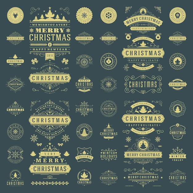 Etiquetas navideñas e insignias conjunto de elementos de diseño vectorial
