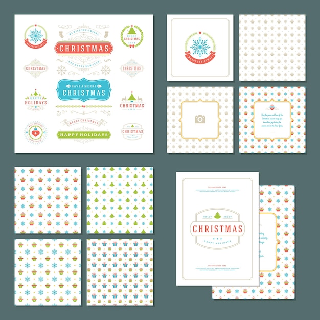 Etiquetas navideñas e insignias conjunto de elementos de diseño vectorial