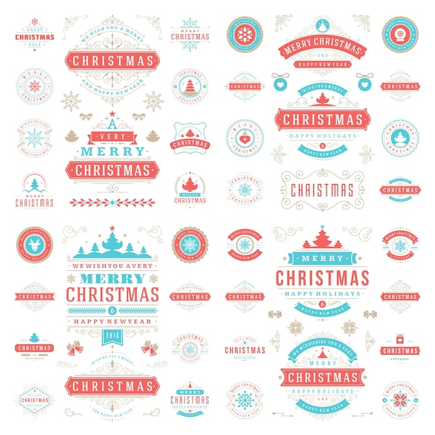 Etiquetas navideñas e insignias conjunto de elementos de diseño vectorial