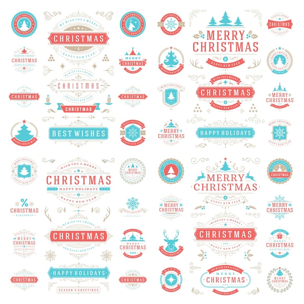 Etiquetas navideñas e insignias conjunto de elementos de diseño vectorial