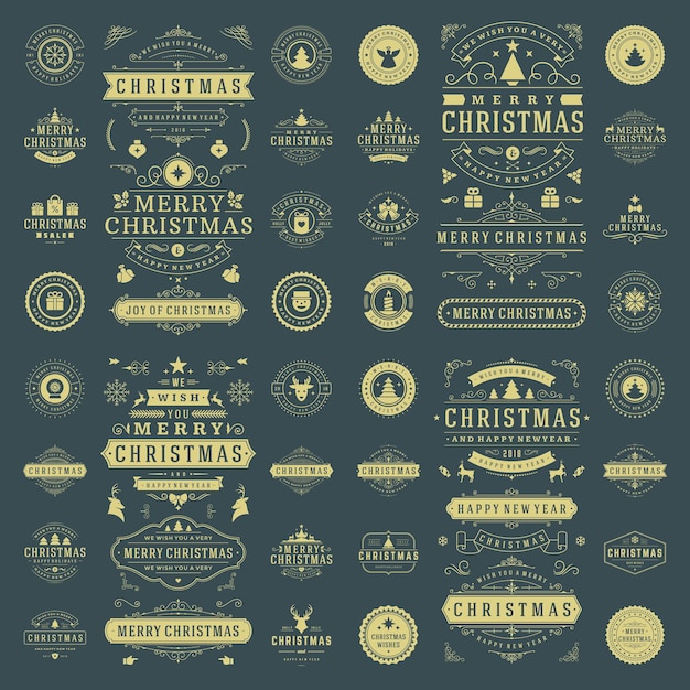 Etiquetas navideñas e insignias conjunto de elementos de diseño vectorial