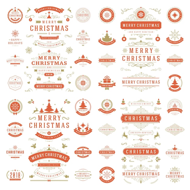 Etiquetas navideñas e insignias conjunto de elementos de diseño vectorial