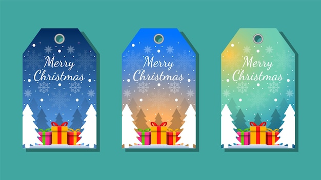Etiquetas navideñas establecen elementos de saludos en colores de fondo. Fondo de Navidad.
