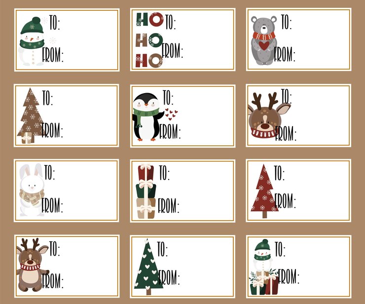 Vector etiquetas navideñas. etiquetas de regalo imprimibles con feliz navidad