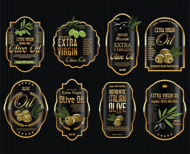 Vector etiquetas de oro de aceite de oliva