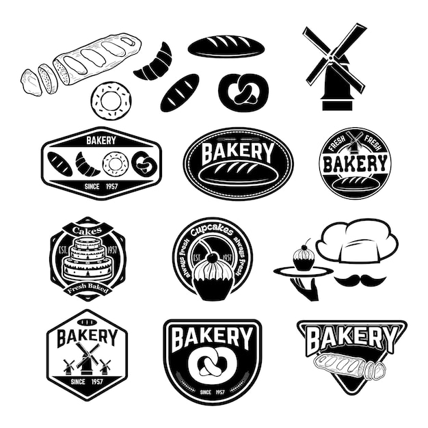Etiquetas de panadería fresca Etiquetas de cupcakes Elementos de diseño para el logotipo Etiqueta emblema signo Ilustración vectorial