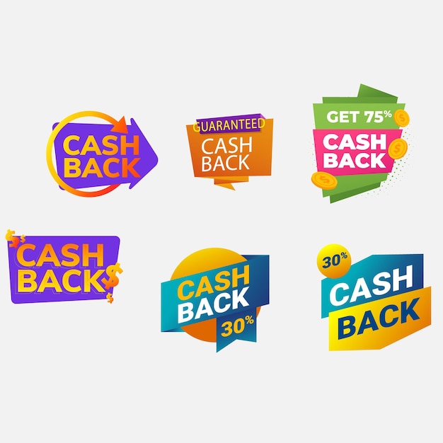 Etiquetas y pegatinas vectoriales de devolución de dinero Conjunto de pancartas de venta vectoriales iconos de ahorro y reembolso de dinero