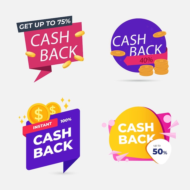 Etiquetas y pegatinas vectoriales de devolución de dinero Conjunto de pancartas de venta vectoriales iconos de ahorro y reembolso de dinero