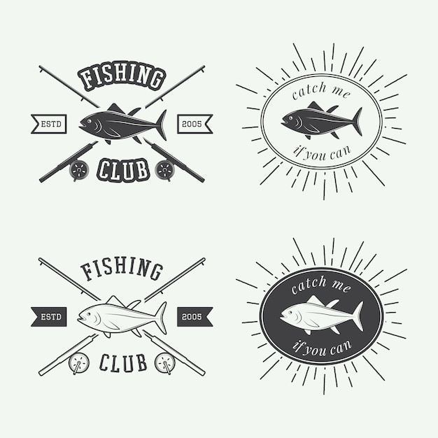 Etiquetas de pesca, logotipo, insignia.