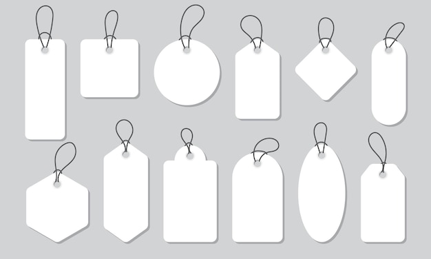 Etiquetas de precio de papel blanco en blanco o etiquetas de regalo en diferentes formas Colección de etiquetas de precio Conjunto de etiquetas de papel Conjunto de etiquetas de venta y etiquetas Ilustración vectorial