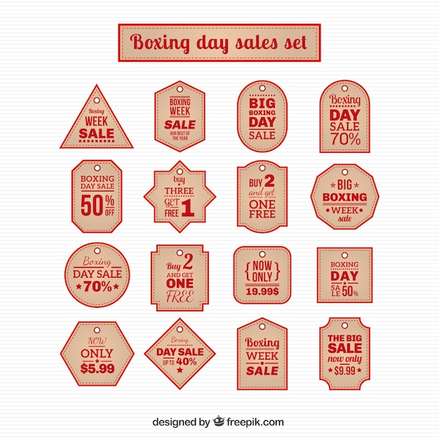 Vector etiquetas de rebajas del día de las cajas