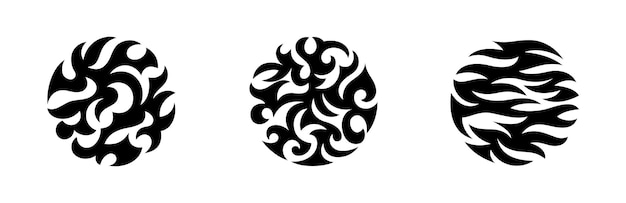 Etiquetas redondas en el estilo de adorno gótico elementos de diseño de tatuaje neotribal de moda arte vectorial