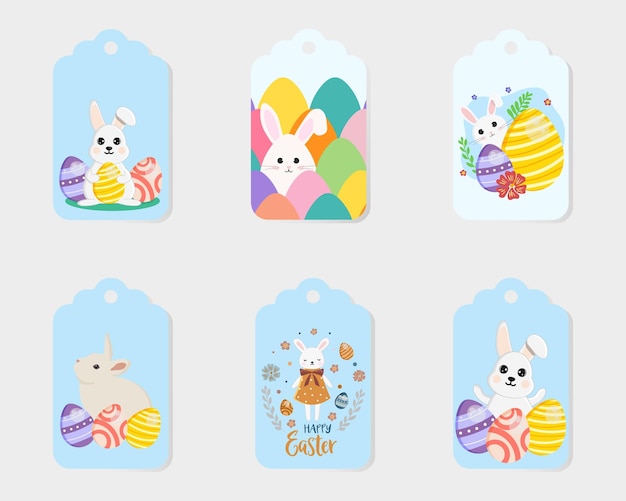 Etiquetas de regalo de Pascua con lindos conejitos de Pascua Conjunto de etiquetas navideñas brillantes