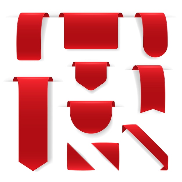 Etiquetas de seda roja en blanco 3D detalladas y realistas