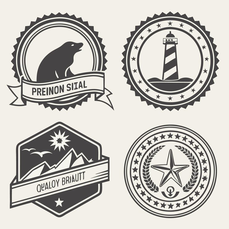 Vector etiquetas de sellos vectoriales de primera calidad conjunto de insignias de calidad grises y blancas