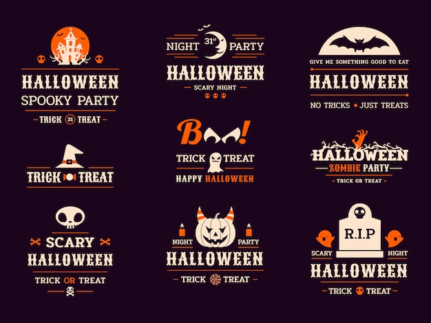 Etiquetas de tipografía de celebración de halloween