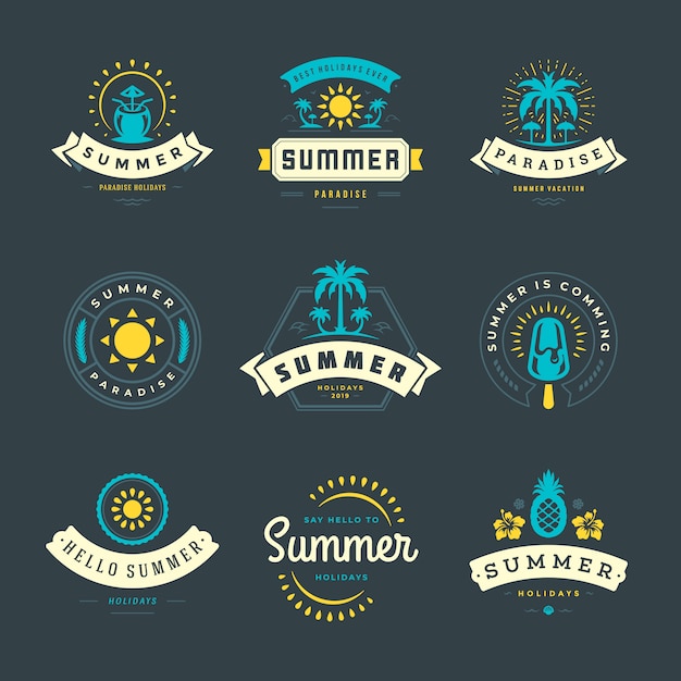 Etiquetas de vacaciones de verano y conjunto de logotipo