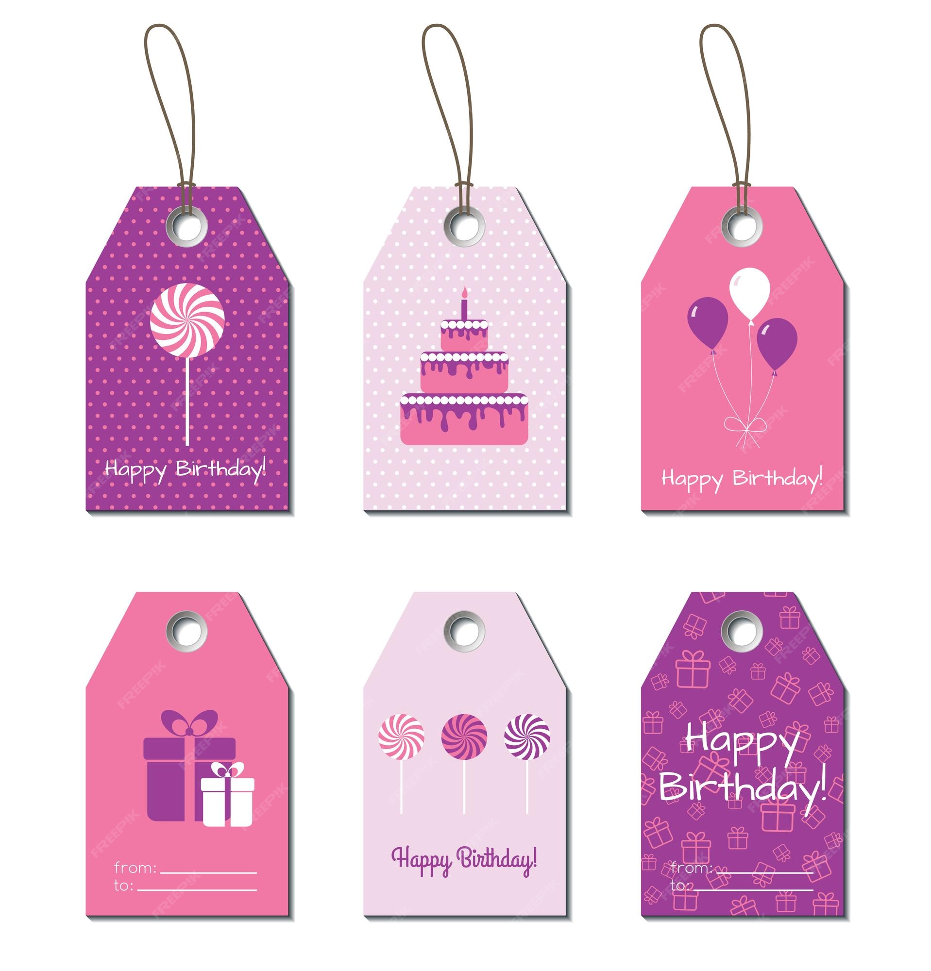 Etiquetas vectoriales de feliz cumpleaños saludos de etiquetas de tarjetas de regalo pequeñas para el de de cumpleaños | Vector Premium