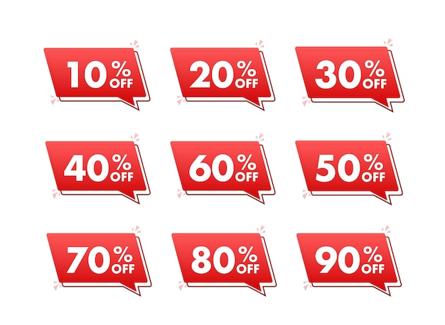 Etiquetas de venta Etiqueta de descuento de oferta especial 10 10 20 30 40 50 60 70 80 90 por ciento de descuento en el precio Descuento