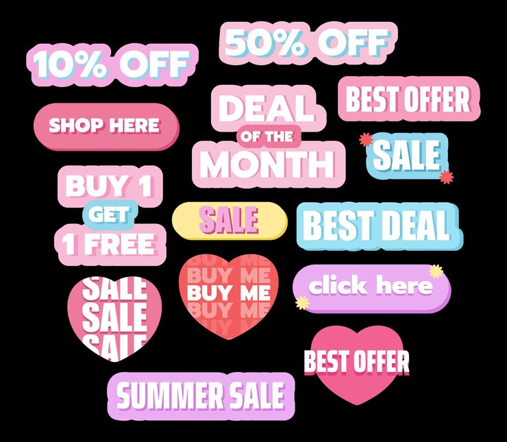 Etiquetas de venta pastel incluidas Mejor oferta del mes Mejor oferta Haga clic aquí Venta de verano 50 de descuento