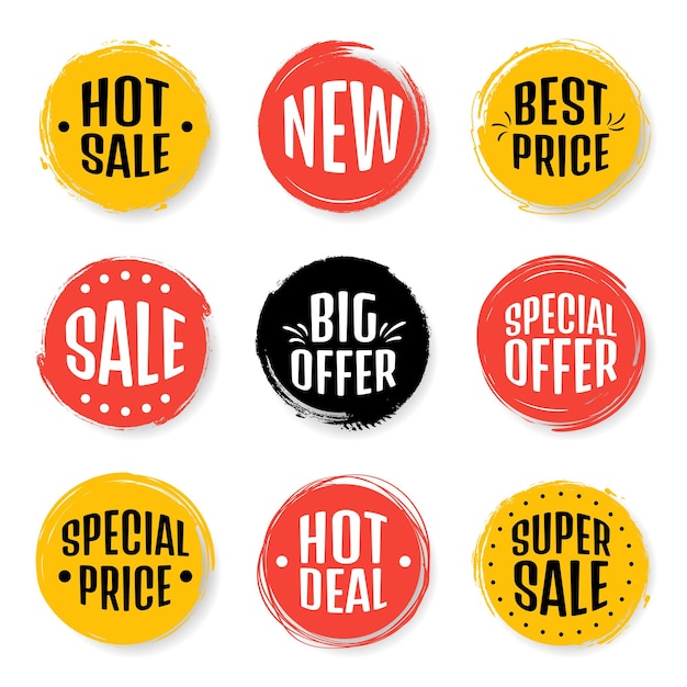 Etiquetas de venta de vectores coloridos en estilo grunge Gran venta Oferta especial de venta Super venta Mejor precio Gran oferta