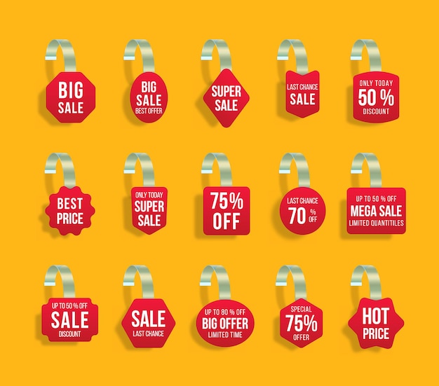 Vector etiquetas de ventas rojas wobblers con texto vector descuento pegatina oferta especial precio plástico banner