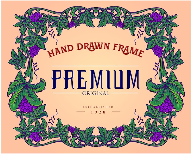 Etiquetas de vino de marco clásico con ilustraciones de vectores florales adornados para la mercancía del logotipo de su trabajo