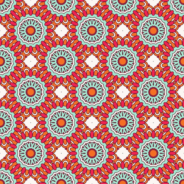Étnica patrón floral sin fisuras con mandalas