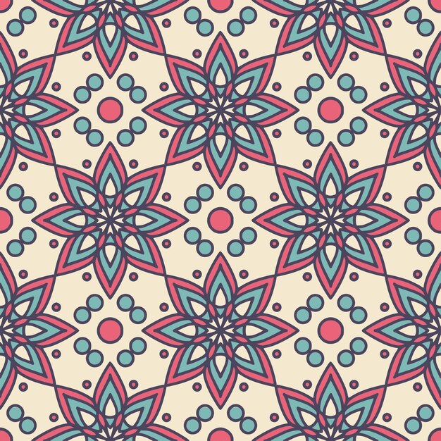 Étnica patrón floral sin fisuras con mandalas