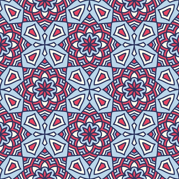 Étnica patrón floral sin fisuras con mandalas
