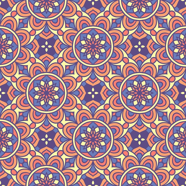 Étnica patrón floral sin fisuras con mandalas