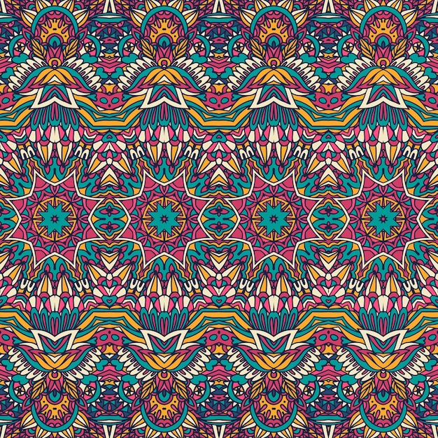étnico, tribal, floral, psicodélico, colorido, seamless, patrón