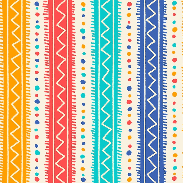 Vector Étnico tribal geométrico popular indio escandinavo gitano mexicano boho africano ornamento textura patrón sin fisuras línea de puntos en zigzag rayas verticales color impresión textiles fondo vector ilustración