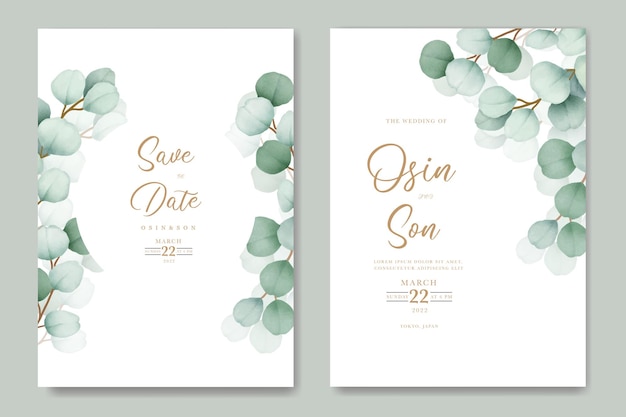 Vector eucalipto floral tarjeta de invitación de boda acuarela