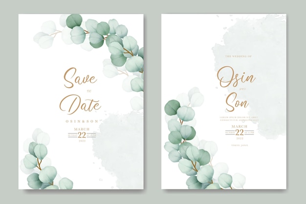 Eucalipto floral tarjeta de invitación de boda acuarela