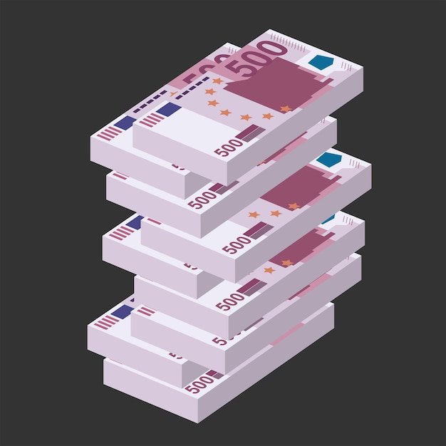 Euro Vector Ilustración Europa conjunto de dinero paquete de billetes Papel moneda 500 EUR