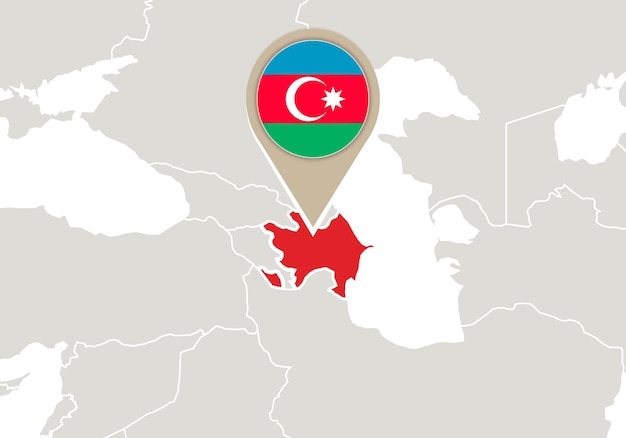 Europa con el mapa y la bandera de Azerbaiyán resaltados