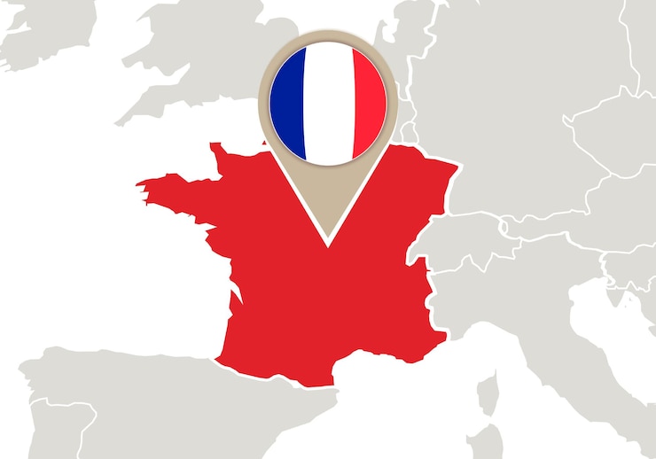 Vector europa con el mapa y la bandera de francia resaltados