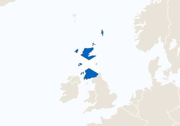 Europa con el mapa de escocia resaltado. ilustración de vector.