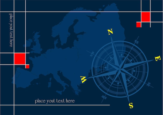 Europa mapa Rosa de los vientos Color vector ilustración