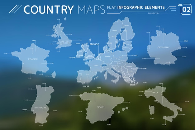 Vector europa reino unido francia portugal españa italia y alemania mapas vectoriales